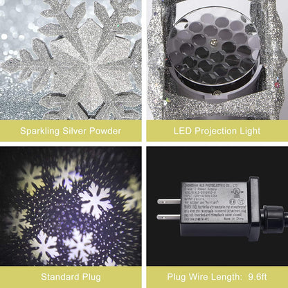 Snowflake Christmas Tree Toppers Lighted, with LED Rotating Snowflake Projector Lights for Indoor Outdoor Christmas Tree Decorations (Silver)