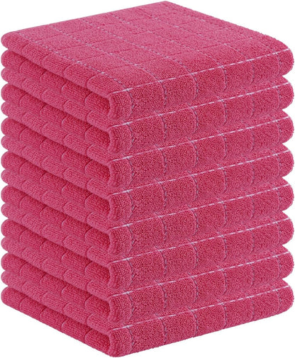 Homaxy 100% Cotton Terry Kitchen Towels(Rose Red, 13 x 28 inches), Checkered Designed, Soft and Super Absorbent Dish Towels, 8 Pack