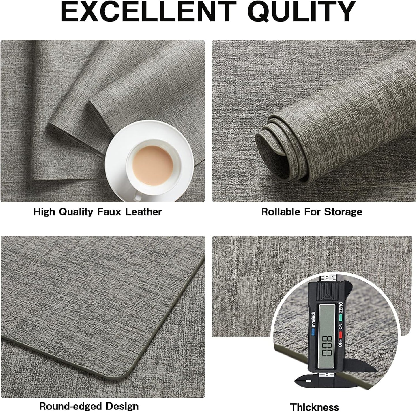 Chrysameld Vinyl Placemats Set of 6 - Faux Leather 100% Waterproof Oil-Proof Wipeable PU Place Mats, Heat Resistant Anti Slip Reversible Table Mats for Indoor & Outdoor Use,(17×12Inch, Light Grey)