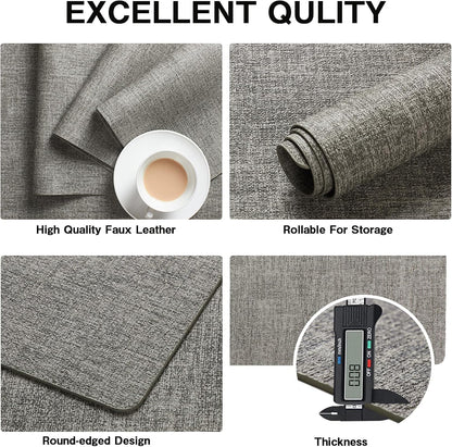 Chrysameld Vinyl Placemats Set of 6 - Faux Leather 100% Waterproof Oil-Proof Wipeable PU Place Mats, Heat Resistant Anti Slip Reversible Table Mats for Indoor & Outdoor Use,(17×12Inch, Light Grey)