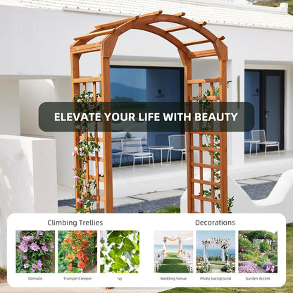 Solid Fir Wooden Garden Arch Premium Outdoor Trellis for Climbing Plants, 84.5”H×49.37”W×23.5’’D, Also can be Used for Wedding and Party Decoration