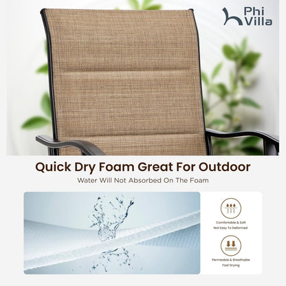 PHI VILLA 3 Piece Outdoor Bar Set, Bar Height Patio Table and Chairs with Brown Padded Textilene Fabric & Rustproof Metal Frame for Backyard, Balcony, Garden & Poolside