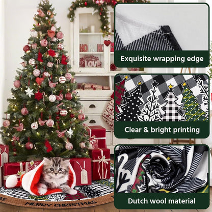 Christmas Tree Skirt 36 Inch, Black and White Buffalo Plaid Xmas Tree Skirts, Winter Christmas Trees Mat for Home Party Holiday Indoor Outdoor Decorations