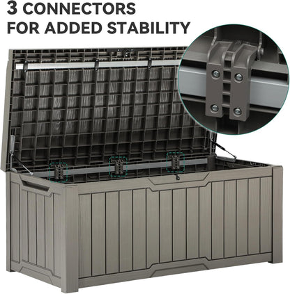 YITAHOME 120 Gallon Outdoor Storage Deck Box with Cushion, Large Resin Patio Storage for Outdoor Pillows, Garden Tools and Pool-Supplies, Waterproof, Lockable (Taupe)