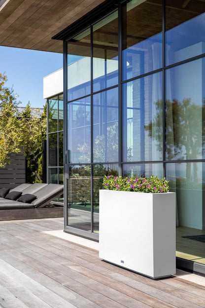 Veradek Span Plastic Box Series Planter - Tall Rectangular, White, All-Weather Resistant, Removable Insert Bucket, Modern Design, Indoor/Outdoor Use