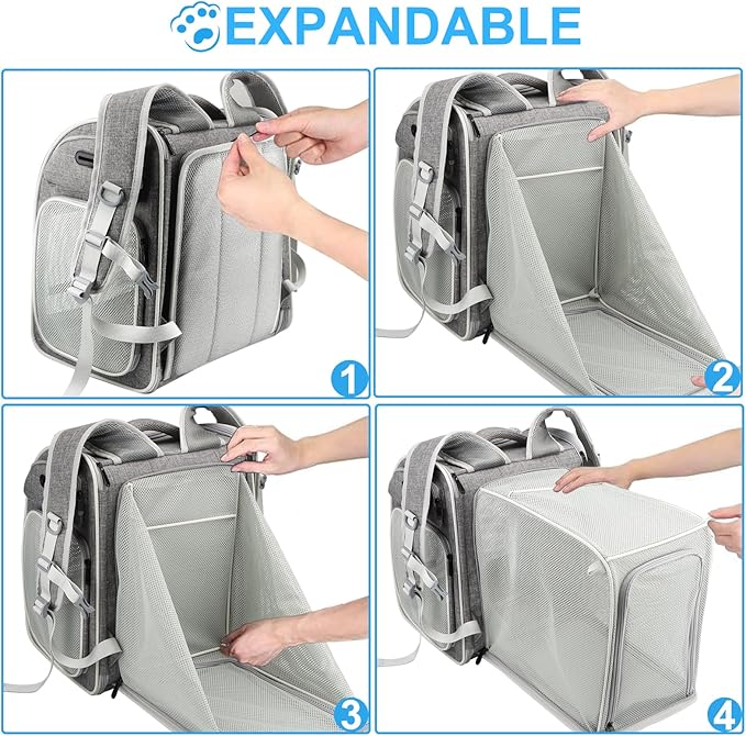 Texsens Cat Backpack Expandable Pet Carrier - Pet Backpack Carrier for Medium Cats and Small Dogs - Great for Travel, Hiking & Outdoor