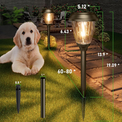 XMCOSY+ Solar Pathway Lights Outdoor, 10/25 LM in 2 Lighting Modes, Glass Stainless Steel Waterproof Outside Solar Powered Garden LED Lights for Yard Lawn Driveway Walkway Landscape Decor(Warm White)