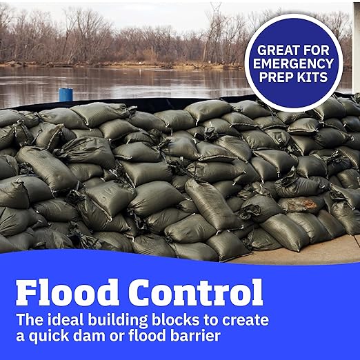 DURASACK Heavy Duty Sand Bags with Tie Strings Empty Woven Polypropylene Sand-Bags for Flood Control with 1600 Hours of UV Protection, 50 lbs Capacity, 14x26 inches, Green, 1000 Count