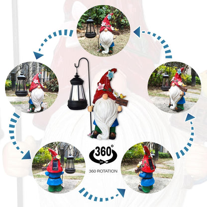 Solar Gnome Garden Statues Outdoor Décor with Lantern- Gnome Figurines Solar LED Light Lawn Ornaments - Yard Decorations for Patio, Balcony, Backyard -Unique House Warming Gifts for Mom