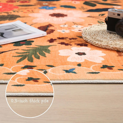 Door Mat Indoor Entrance 2x3 Rug Machine Washable Boho Floral Small Area Rug Non-Slip Low Pile Throw Rugs for Entryway, Kitchen, Front Door Indoor Entrance, Entry, Kids Room (Yellow)