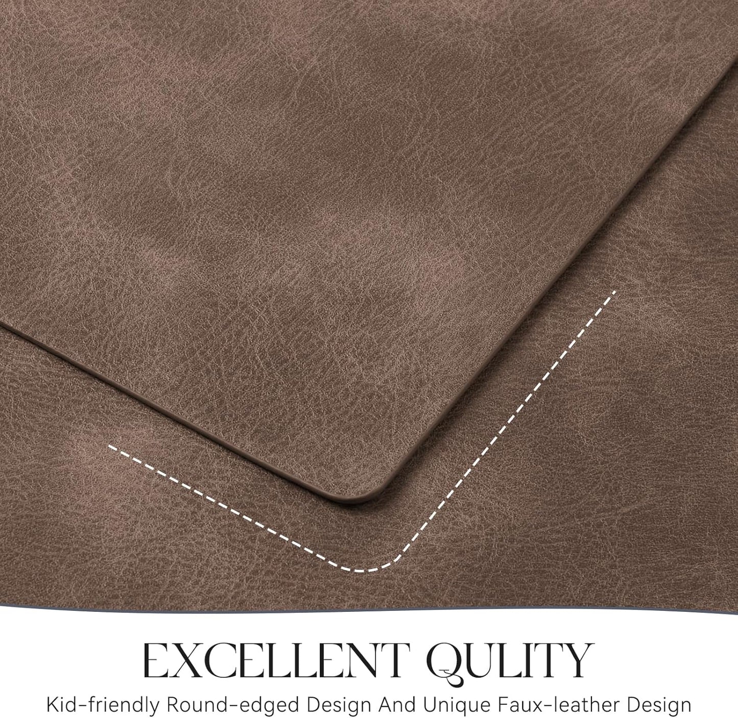 MOSAYT Vinyl Placemats Set of 6-12 X 17 Inch - Faux Leather 100% Waterproof Oil-Proof Wipeable PU Place Mats, Heat Resistant Reversible Table Mats for Kitchen, Dining, Outdoor (Brown)