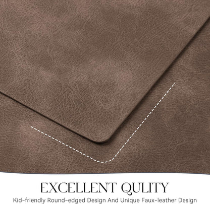 MOSAYT Vinyl Placemats Set of 6-12 X 17 Inch - Faux Leather 100% Waterproof Oil-Proof Wipeable PU Place Mats, Heat Resistant Reversible Table Mats for Kitchen, Dining, Outdoor (Brown)