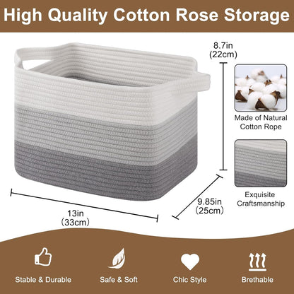 Storage Basket for Organizing, Woven Baskets for Storage, Rectangle Decorative Baskets for Shleves, Closet, Toys, Books, Nursery Organizer Bins - Pack of 3 (Gradient Gray)