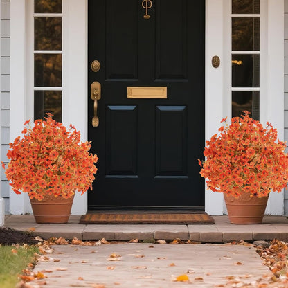 Set of 2 Artificial Fall Topiary Ball Flowers for Outdoor Decoration with Spike 20", UV Resistant Fake Autumn Floral Shrubs, Realistic Faux Bushes Plants for Garden,Yard,Porch and Patio Decor