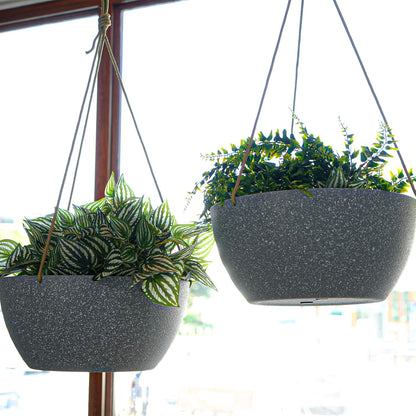 13 Inch 2 Pack Large Hanging Planters for Indoor Outdoor Plants, Plastic Hanging Basket Pots for House Plants Flowers, Grey