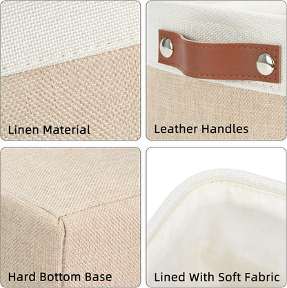 DULLEMELO Fabric Bathroom Storage Bin with Leather Handles, Narrow Organizer for Towels, Toilet Paper Rolls, Storage Basket for Back of Toilet, Vanities, Shelves & Cabinets (White&Khaki)