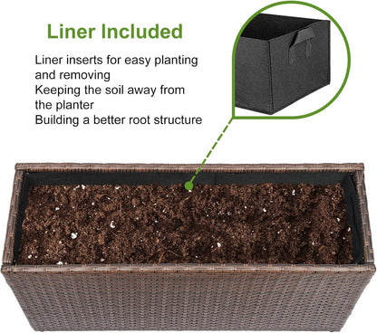 LEWIS&WAYNE Large Rectangular Block Planter Box Handmade Wicker Tall Planters for Outdoor Plants with Removable Liners Modern Planter for Indoor Outdoor Patio Deck - Brown, 30''x12''x16''