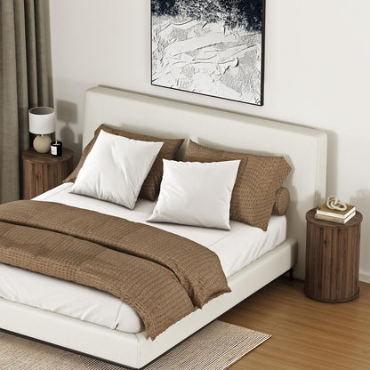 Round Fluted End Table for Living Room, Modern Wooden Sofa Couch Side Table for Small Spaces, 21.9" H Nightstand Set of 2 for Bedroom (Walnut)