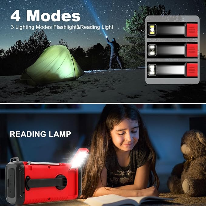 20000mAh/74000mWh Emergency Hand Crank Radio, NOAA Weather Radio with Am Fm NOAA, Solar Battery Operated Radios with Flashlight Cell Phone Charger, SOS Alarm, Compass &Reading lamp (Red)