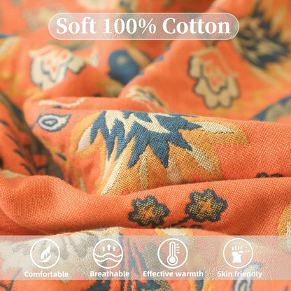 Boho Throw Blanket for Bed - 100% Pure Cotton Ultra Soft Rustic Quilt - Farmhouse Decor Bed Blankets, All Season Rustic Throw for Sofa Couch Chair(91''x 98'', Boho)