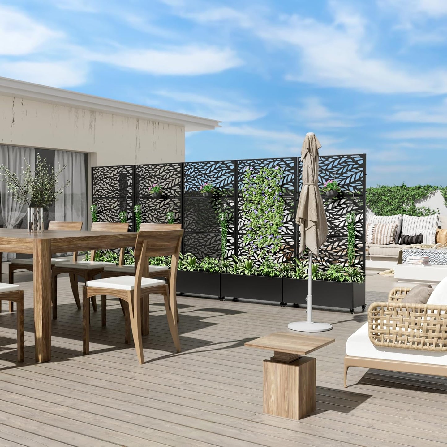 Casaphoria Metal Raised Garden Bed with Trellis and Wheels, 72"x35"x16" Planter Box for Climbing Plants, Vegetables & Vines, Features Drainage Holes and Privacy Screen (Black-Spring)