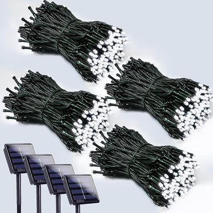 4 Pack 400 LED Solar String Lights for Outside, Solar Christmas Lights Outdoor with 8 Lighting Modes, Waterproof Green Wire Solar Powered Tree Light for Xmas Party Yard Garden Decorations (Cool White)
