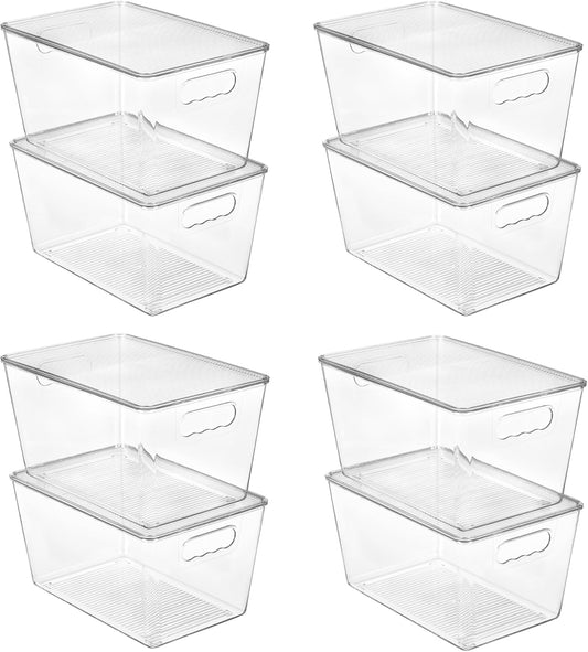 Vtopmart 8 Pack Clear Stackable Storage Bins with Lids, Large Plastic Containers with Handle for Pantry Organization and Storage,Perfect for Kitchen, Fridge, Cabinet, Bathroom Organizer