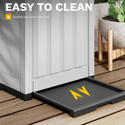 DWVO 36-Gallon Outdoor Trash Can with Fabric Bag, Tiered Lid & Drip Tray, Waterproof Resin Garbage Bin for Patio, Deck, and Backyard, White & Black