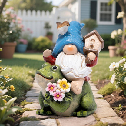 Hodao Spring Garden Gnome Decoration Flower Animal Ornaments Decor Gifts Spring Gnomes for Garden Decorations Summer Elf Figurine Gifts for Mom Outdoor Decor (Blue)