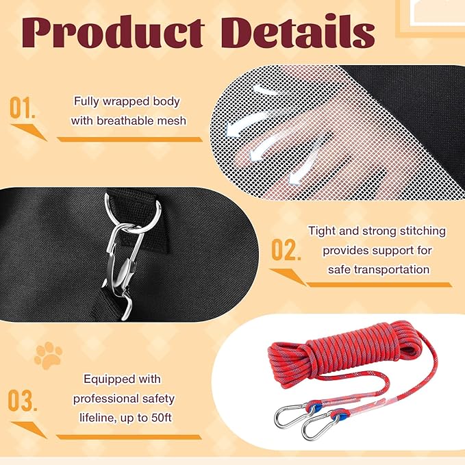 Fire Evacuation Device Set Dog Pet up to 55 Pounds Fire Emergency Evacuation Bag 50 ft Rope Escape Bag Safe Equipment Compact Survival Kit Rescue for Animal Home Work(28 x 21 x 14 Inches)