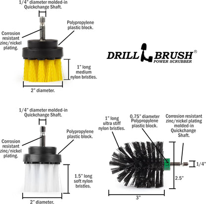 Variety Multi-Pack Drill Brush Attachments for Cleaning Car, Truck, Carpet, Boat, Bathroom, Kitchen, Grill, Griddle - Drill Brush for Car Detailing Kit - Grill Cleaning Kit - Grilling Accessories