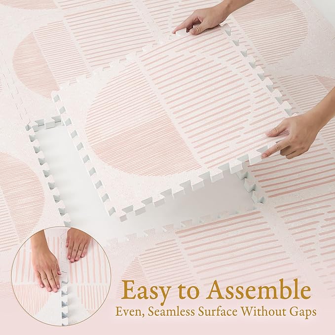 Premium Exercise & Baby Foam Play Mats - Stylish & Large Non-Toxic Odorless Floor Mat - 6 Tiles - Spacious 6ft x 4ft - Peel-Resistant Reinforced - Soft Thick, Waterproof - Cream Pink