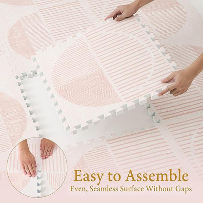 Premium Exercise & Baby Foam Play Mats - Stylish & Large Non-Toxic Odorless Floor Mat - 6 Tiles - Spacious 6ft x 4ft - Peel-Resistant Reinforced - Soft Thick, Waterproof - Cream Pink