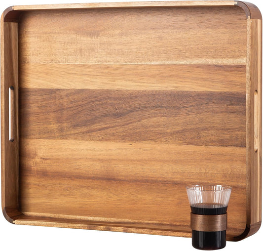 Wooden Serving Tray with Handles,Rustic Ottoman Tray for Kitchen Counter/Coffee Table/Living Room Decor,Versatile Tray for Party Picnic Barbecue