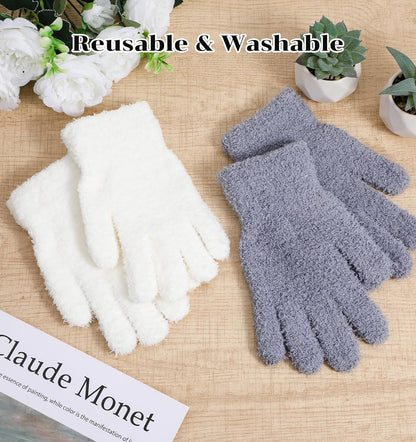 Microfiber Gloves for Plant Dusting, 4Pcs Reusable Washable Microfiber Plant Cleaning Dusting Gloves for Indoor House Plants Kitchen Car Blinds Lamps, Grey & White 2 Pairs