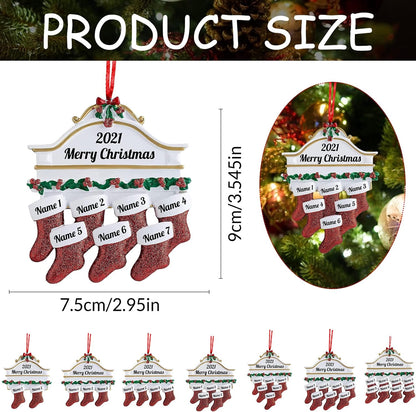 Personalized Christmas Ornaments Family of 2,3,4,5,6,7,8 Custom Christmas Stocking Ornaments with Names, Customized Xmas Day Home Christmas Tree Decora- Family of 7