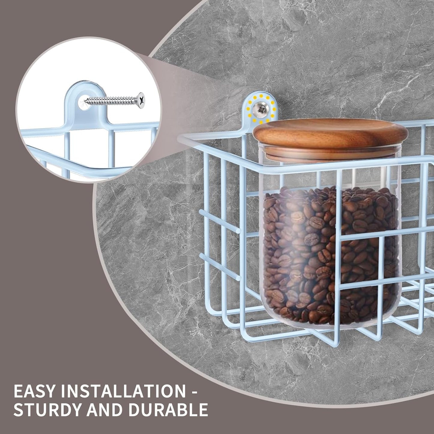 Spice Rack, 4-Pack Seasoning Organizer Wall Mount for Kitchen Storage Organization, Metal Spice Holder Shelf Saving Space for Cabinet, RV, Pantry, Blue