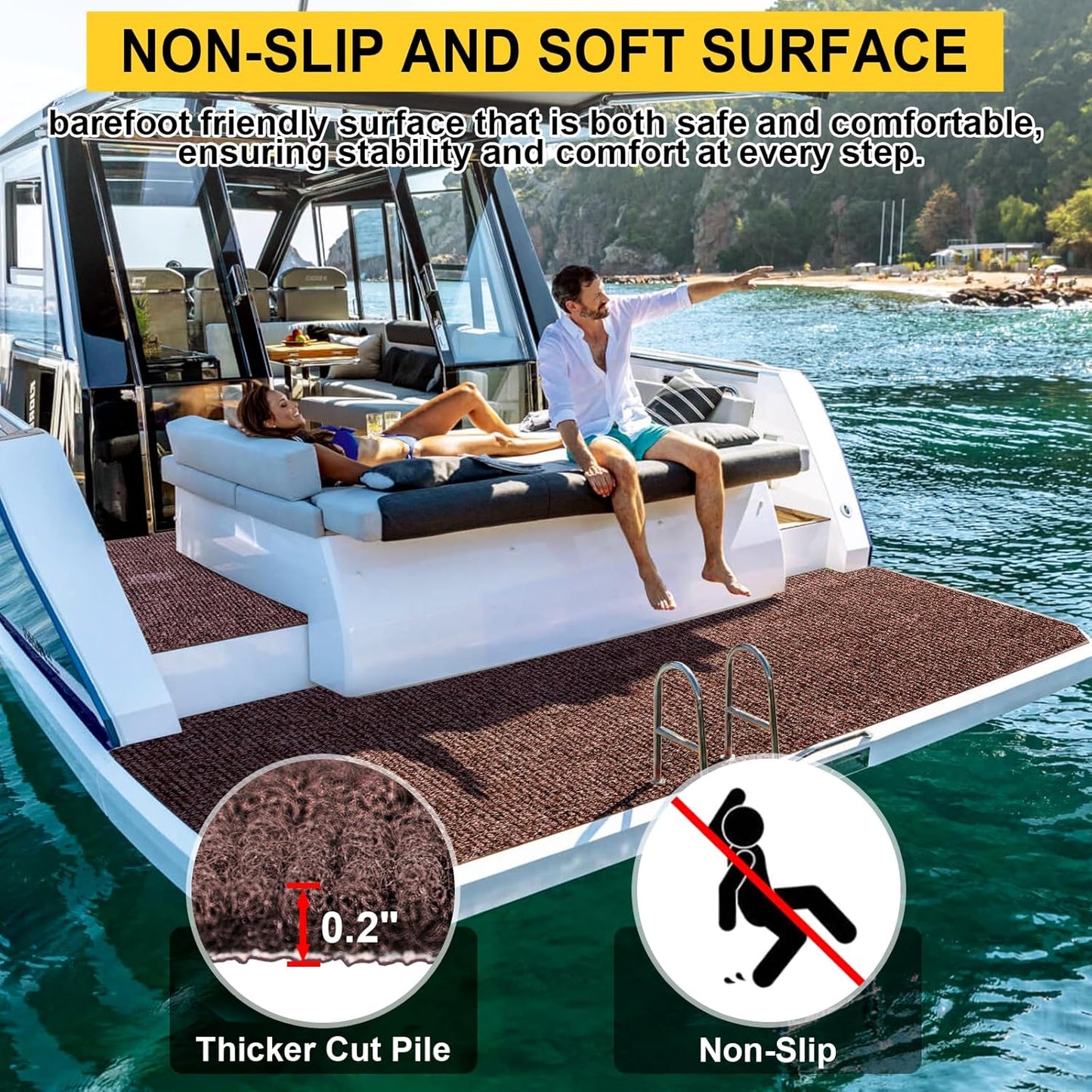 Marine Carpet,6 FT x 23 FT Brown Indoor Outdoor Carpet 0.2" Thick Boat Carpet with Water-Proof TPE Backing, Non-Slide Outdoor Marine Carpet Roll for Home, Patio, Porch, Deck