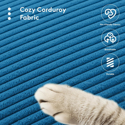 ROWHY 150'' Cloud Modular Sectional Sofa, 7 Seater Sectional Sofa Corduroy Oversized L Shaped Couch with 4 Pillows, Movable Ottoman, Deep Seat Sectional Couches for Living Room Office Bedroom, Blue