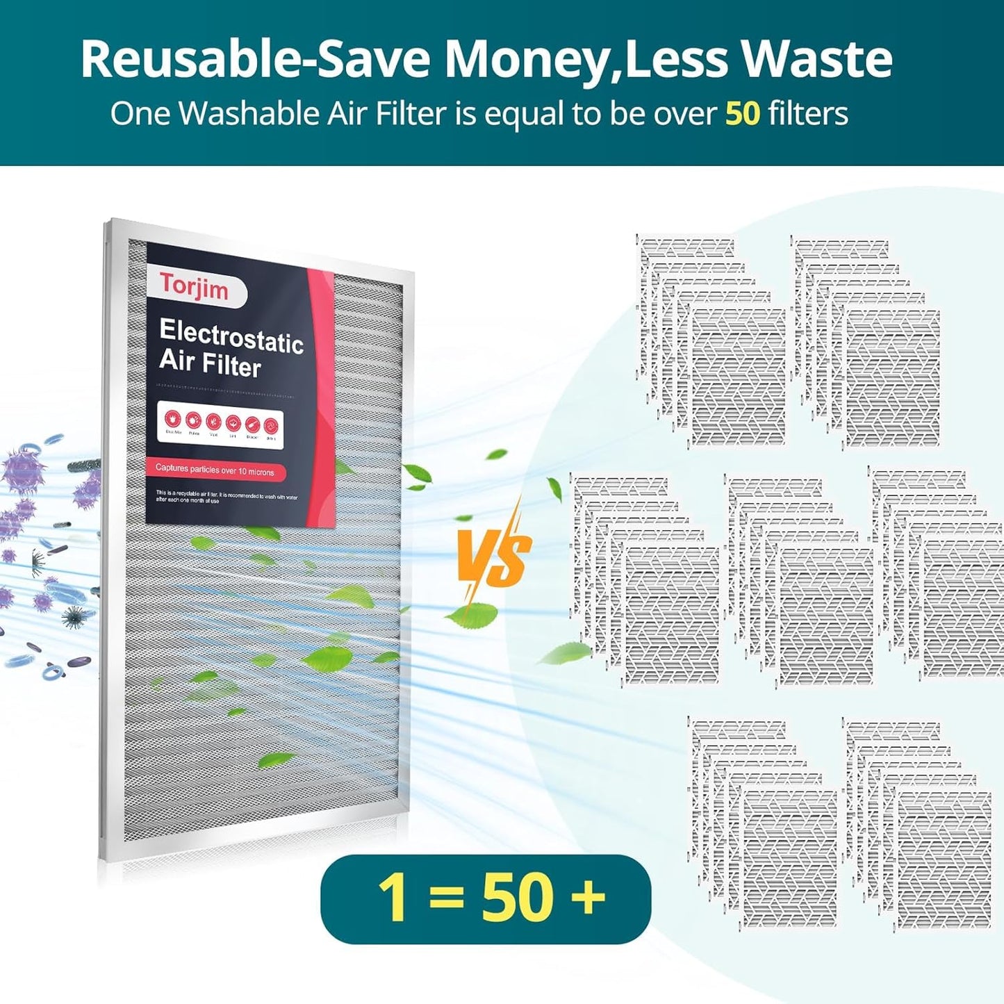 Torjim 14x18x1 MERV8 Washable Reusable Electrostatic Air Filter, AC/HVAC Furnace Filter, Permanent Air Filter, Breathe Fresher, Easy Install