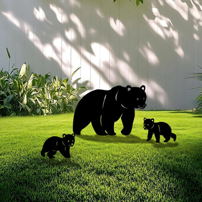 3 Pack Bear Metal Garden Decorative Stakes, Weather Proof Silhouette Statues for Yard, Patio,Outdoor Decor for Bear Lovers and Pet Owners