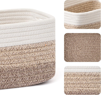 Small Storage Baskets for Organizing | Closet Organizer Bins | Shelf Toy Basket | Woven Rope Baskets | Cube Decorative Box | Shallow Basket | 13x8.5x5.1” | 3 Packs Gradient Brown