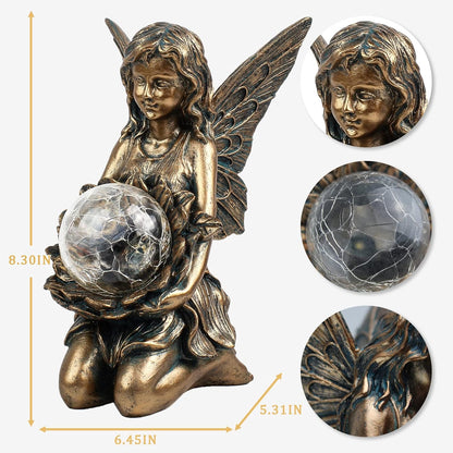 Garden Statues Outdoor Flower Fairy Decor,Solar Powered Outdoor Resin Statues-Patio Lawn Yard Porch, Funny Fairies Ornaments Figurines for Outside Garden Gifts,8.31 Inches Tall