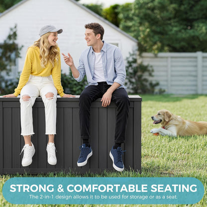 NUNU LAB 150 Gallon Outdoor Storage Box,Resin Large Sturdy Deck Box, Backyard Outside Storage Box Waterproof with Double Wall Panels,Package Delivery Garden Outdoor Hose Storage Bin