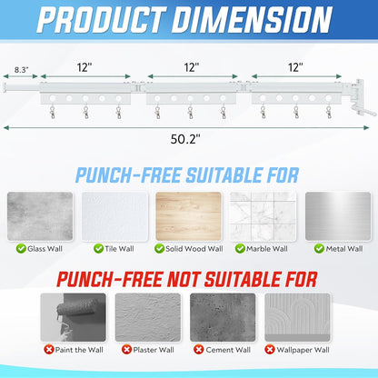 Clothes Drying Rack Wall Mounted, Retractable Space-Saving Foldable Laundry Drying Rack for Indoor & Outdoor Use - Laundry Rooms, Bathroom & Balconies,Includes 10 Clothespins(White)