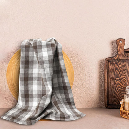 Kitchen Towels Set of 6 Brown/Ivory Checks 20x30 Inches 100% Cotton Highly Absorbent Kitchen Towels Premium Quality Ultra Soft Mitered Corners