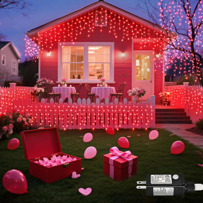 66ft Red Icicle Lights Indoor for Bedroom, 640 LED String Lights for Outside Clear Wire Connectable Twinkle Light with 8 Modes Timer Waterproof for Window Party Wedding Decorations