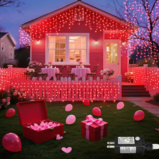 66ft Red Icicle Lights Indoor for Bedroom, 640 LED String Lights for Outside Clear Wire Connectable Twinkle Light with 8 Modes Timer Waterproof for Window Party Wedding Decorations