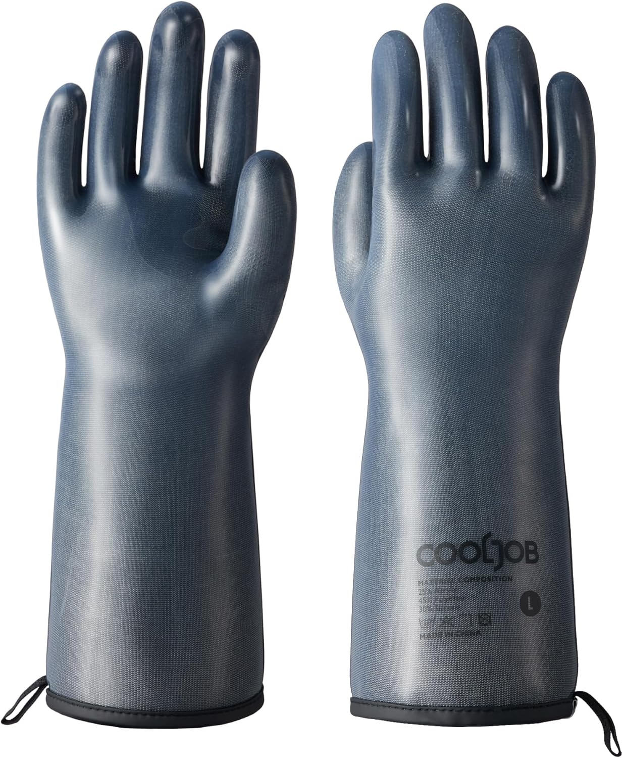 COOLJOB Heat Resistant Oven Gloves, Waterproof Liquid Silicone BBQ Grilling Gloves for Barbecue, Kitchen Cleaning, Baking, Food Contact, Black, Large