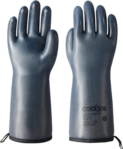 COOLJOB Heat Resistant Oven Gloves, Waterproof Liquid Silicone BBQ Grilling Gloves for Barbecue, Kitchen Cleaning, Baking, Food Contact, Black, Large